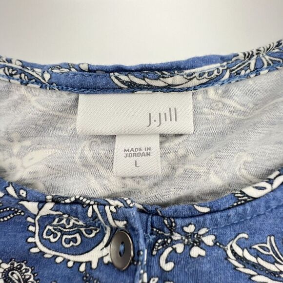 J. JILL Blouse L Tunic Paisley Floral Scoop Neck Button Front 3/4 Sleeve Blue - Picture 3 of 4